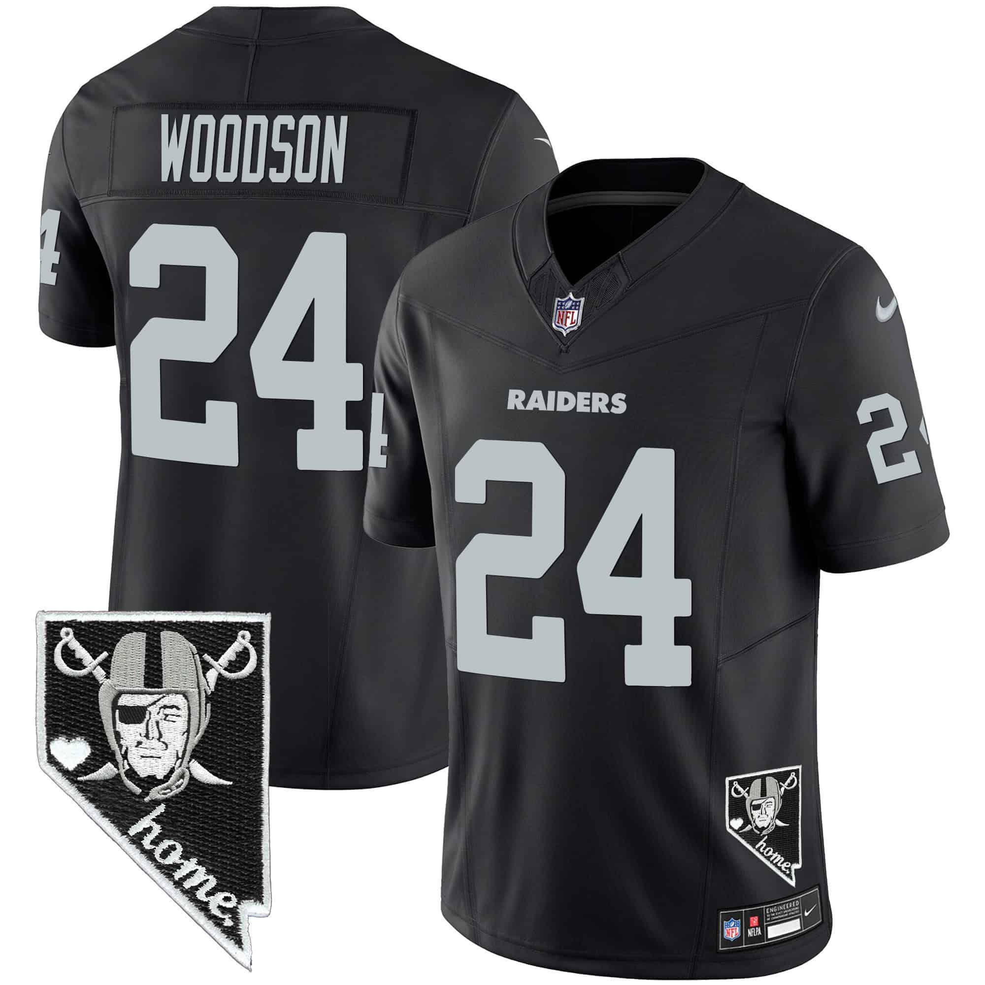 Men Oakland Raiders 24 Woodson Black 2024 Nike Nevada Home Patch Vapor NFL Jersey style 1